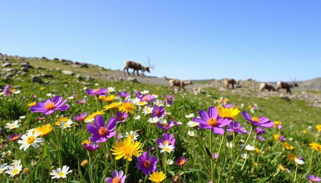 Norwegische Wildblumen und Tierwelt im Frühsommer