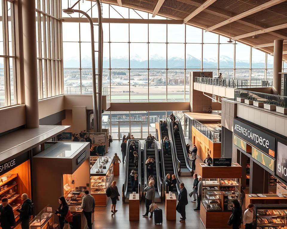 Bergen Flughafen Shopping und Restaurants