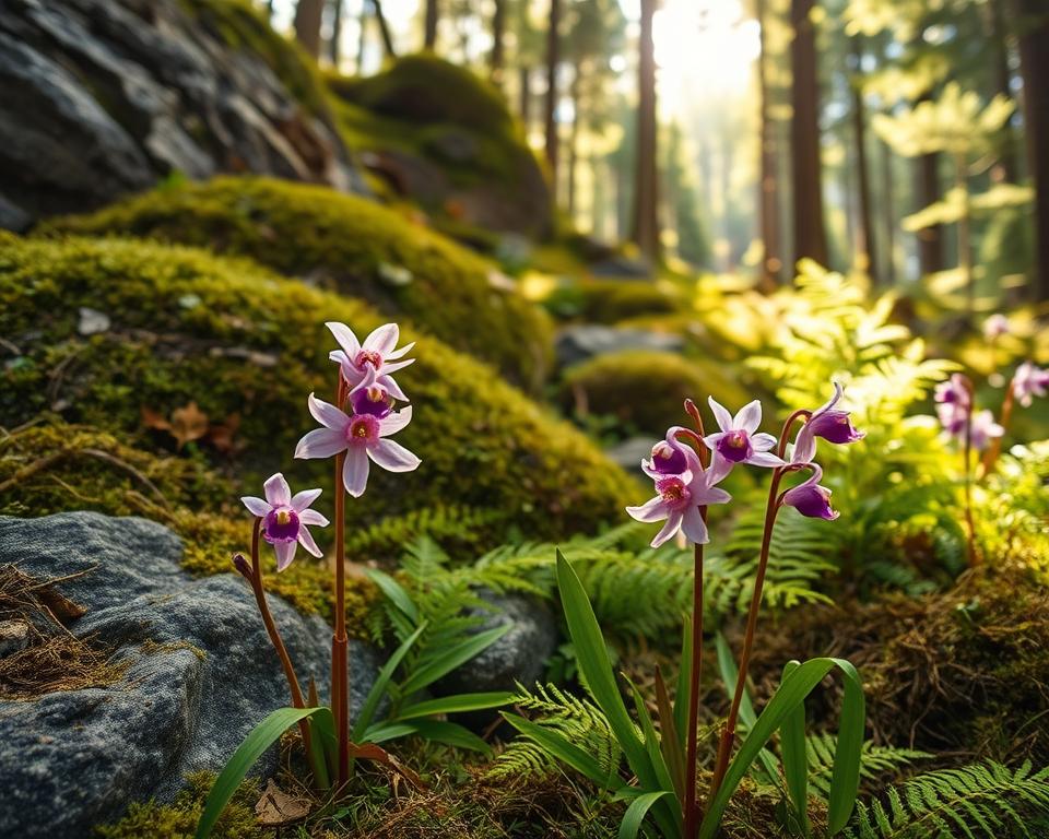 Endemische norwegische Orchideen in ihrer natürlichen Umgebung