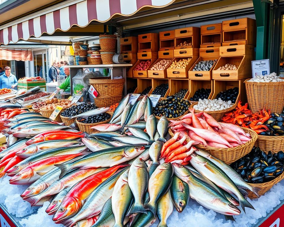 Frischer Fisch Bergen Marktstand
