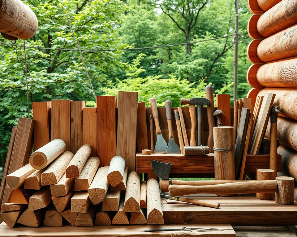 Gapahuk Baumaterialien und Werkzeuge