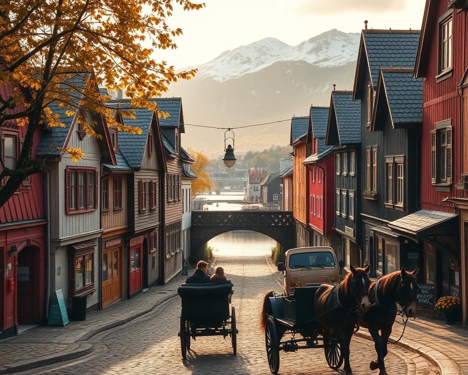 Historische Holzhäuser in Bakklandet Trondheim