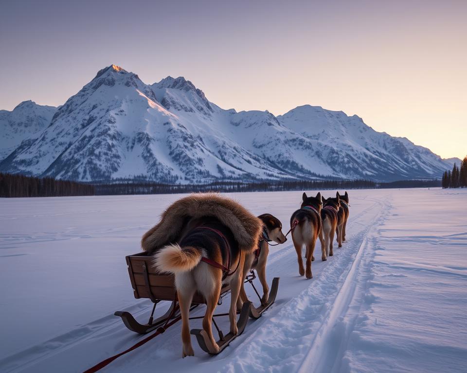 Hundeschlitten in norwegischer Winterlandschaft