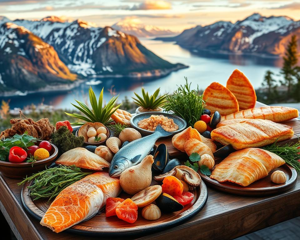 Norwegische Meeresfrüchte und lokale Delikatessen Norwegische Meeresfrüchte und lokale Delikatessen