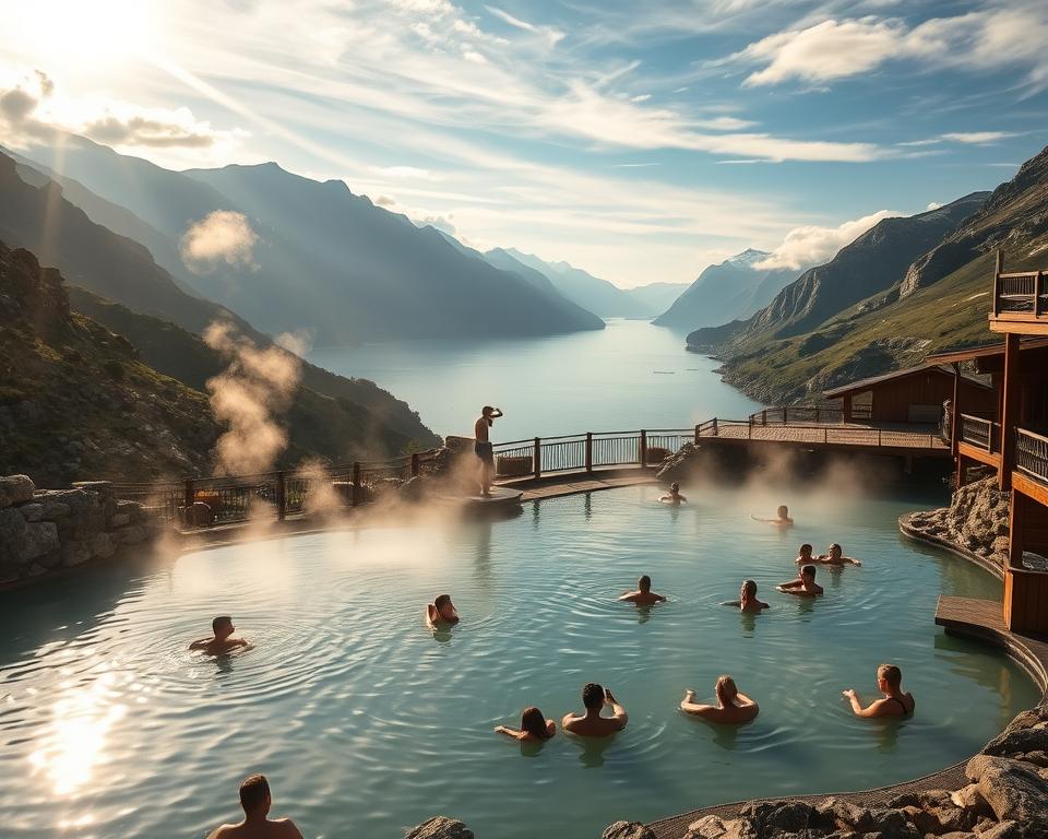 Norwegische Outdoor-Thermen mit Fjordblick