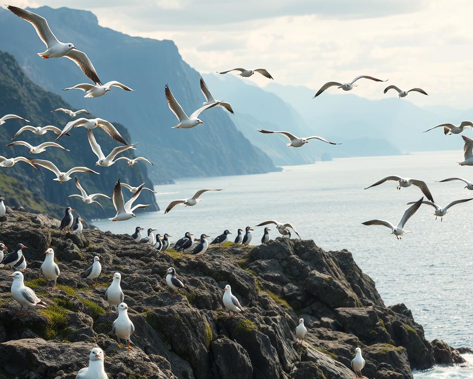 Norwegische Seevögel an der Küste