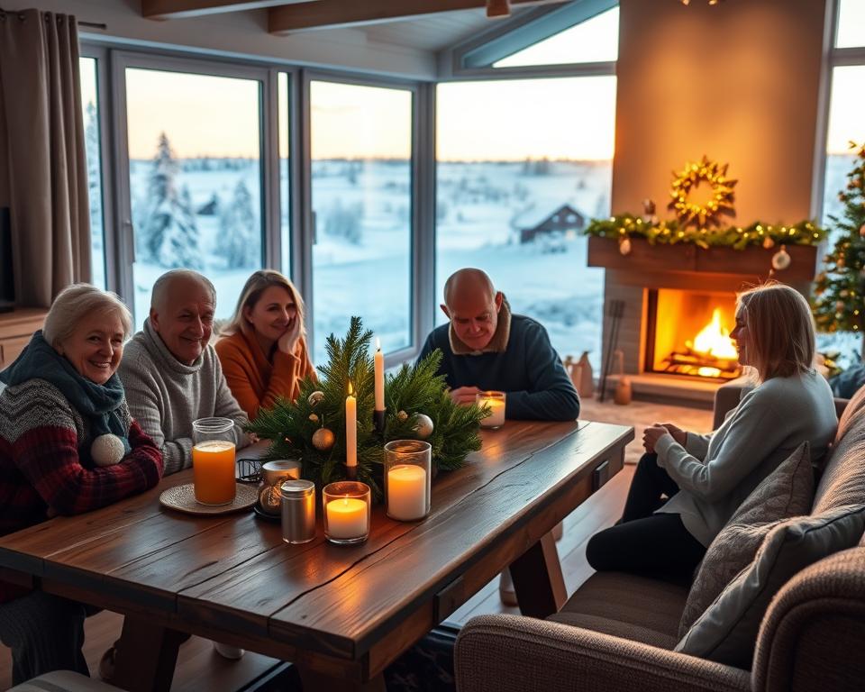 Norwegische Weihnachtsfamilie Heiligabend