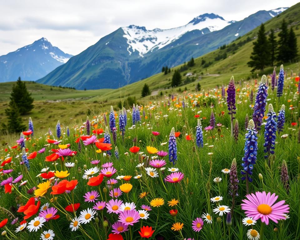 Norwegische Wildblumen in Blüte