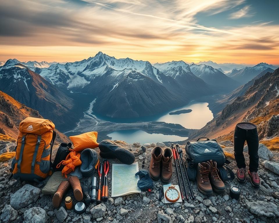 Wanderausrüstung für norwegische Berglandschaft