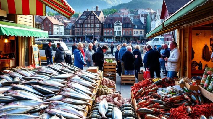Der historische Fischmarkt Bergen in Norwegen