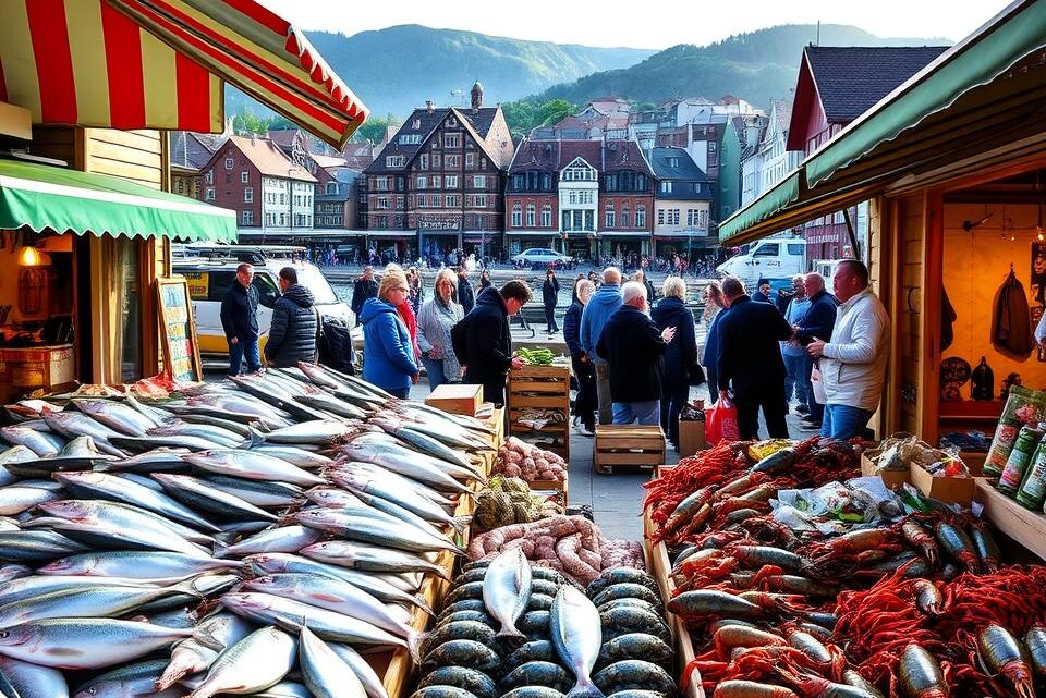 Der historische Fischmarkt Bergen in Norwegen