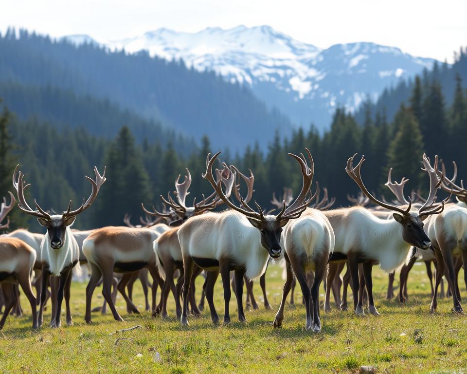 Norwegische Rentiere im Langedrag Naturpark Norwegische Rentiere im Langedrag Naturpark