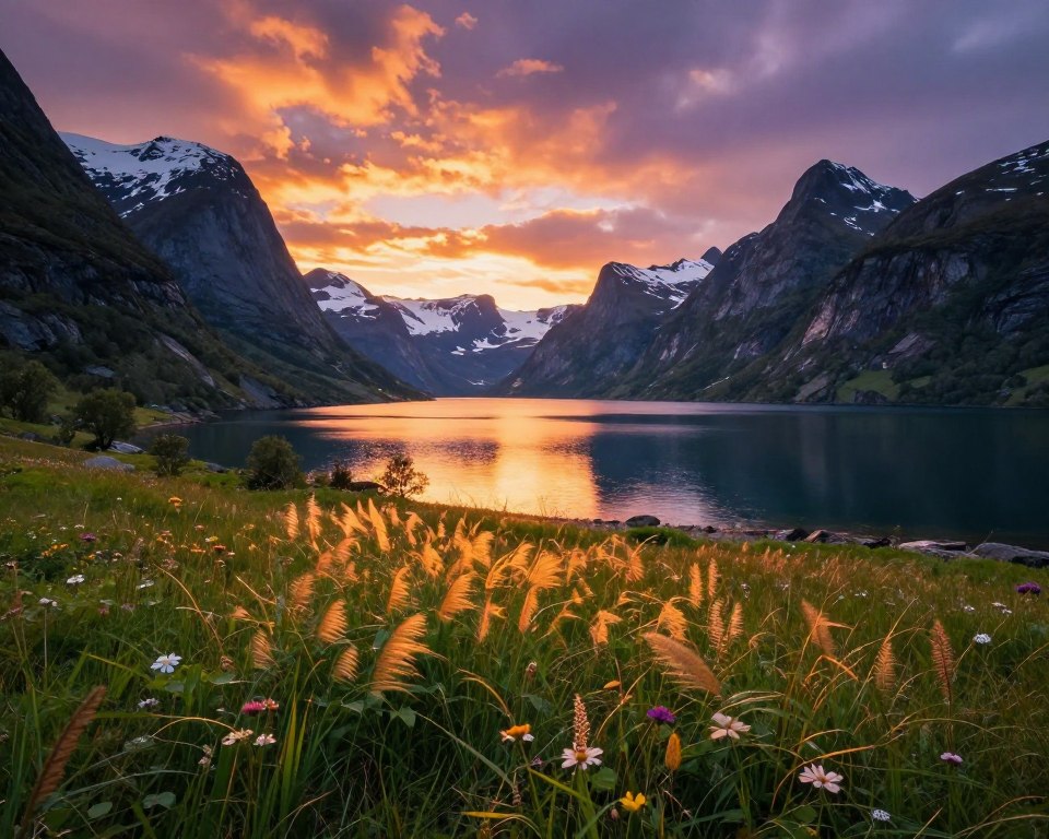 Mitternachtssonne Norwegen Landschaft