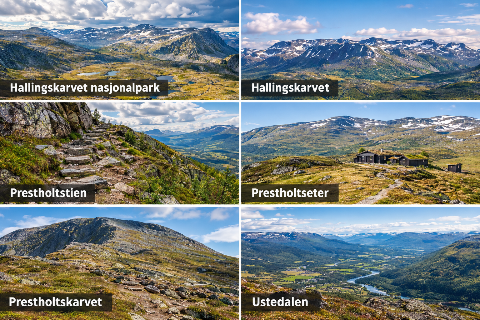 Bildcollage: Hallingskarvet und Prestholtstien in Geilo