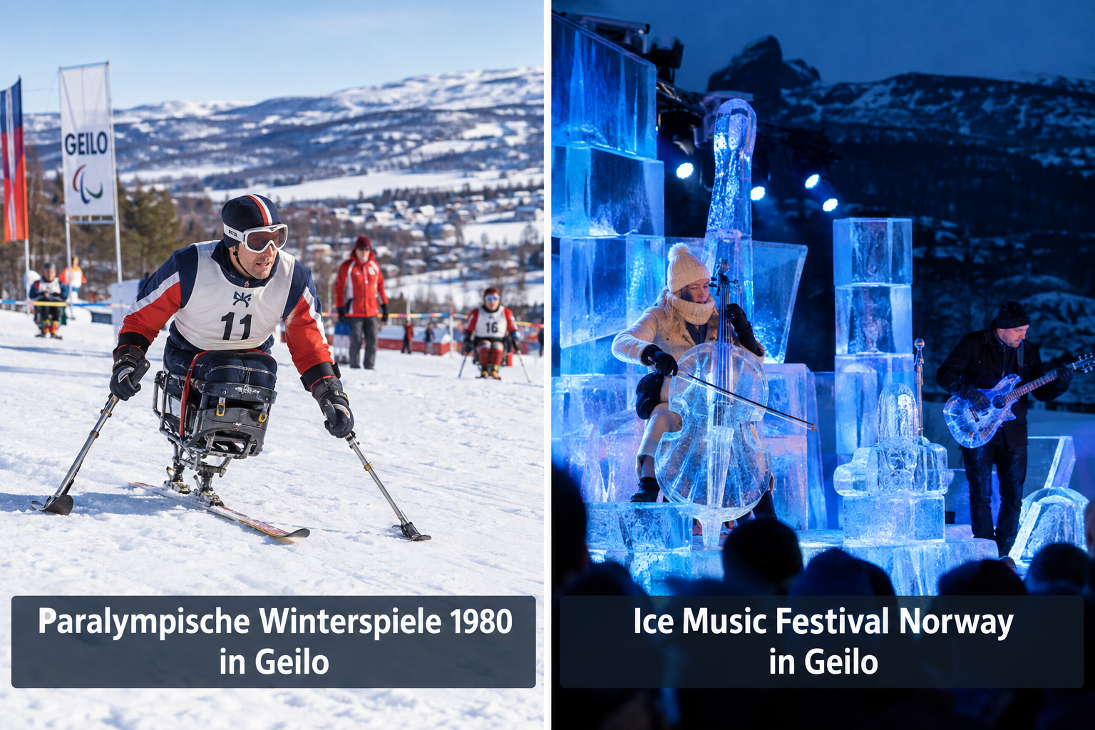 Bildcollage: Kultur und Sportgeschichte in Geilo