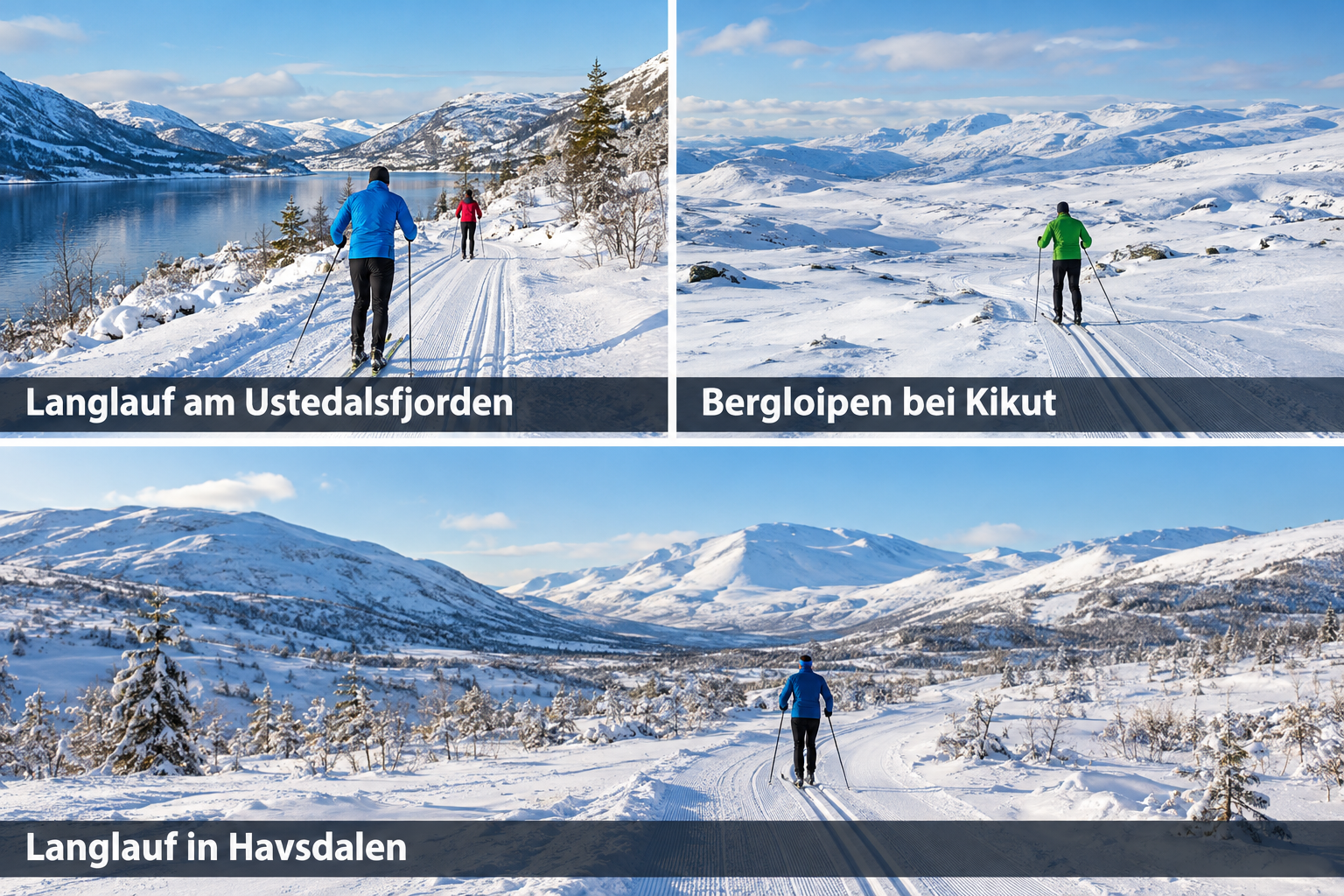Bildcollage: Winteraktivitäten abseits der Skipisten in Geilo