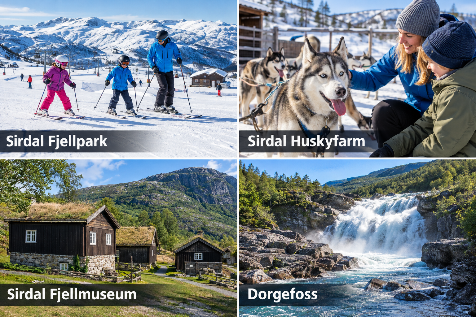 Bildcollage: Sirdal mit Kindern: Ausflüge für Familien